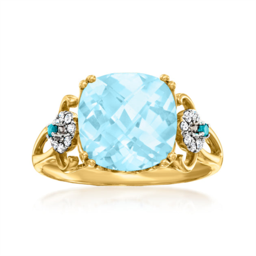 Ross-Simons sky blue topaz and . blue and white diamond ring in 14kt yellow gold