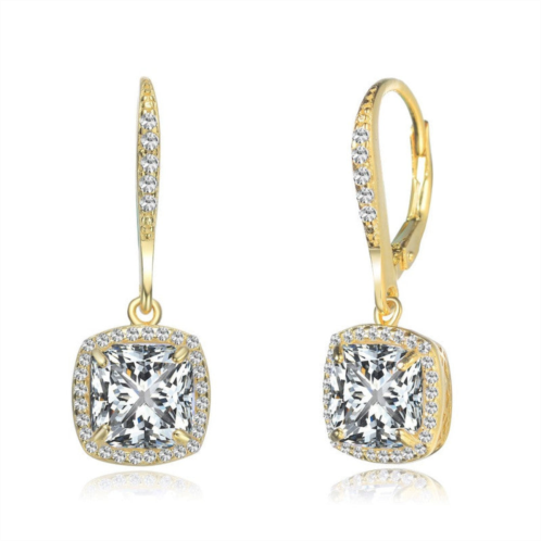Genevive sterling silver with clear round and radiant cubic zirconia drop earrings