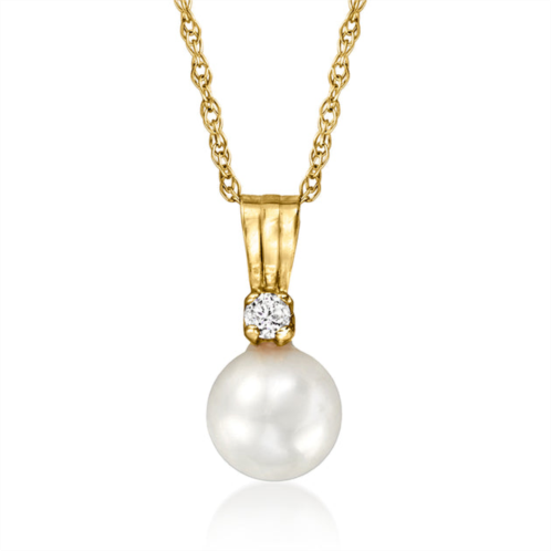 RS Pure by ross-simons 5-5.5mm cultured pearl pendant necklace with diamond accent in 14kt yellow gold