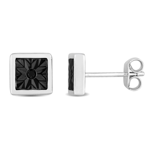 Mimi & Max black diamond accent square mens stud earrings in sterling silver