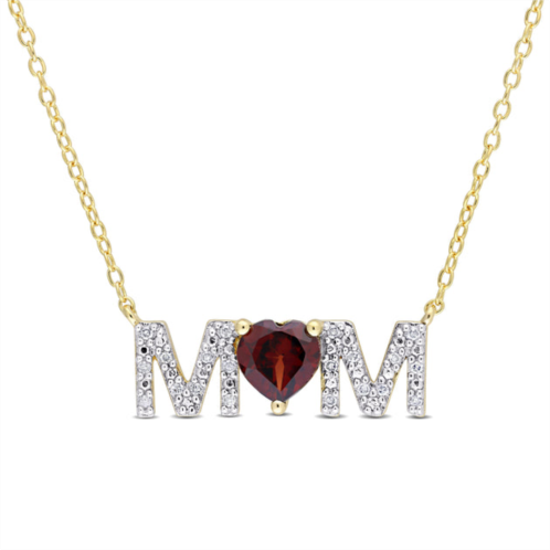 Mimi & Max 4/5 ct tgw heart garnet and 1/10 ct tdw diamond mom pendant with chain in yellow plated sterling silver