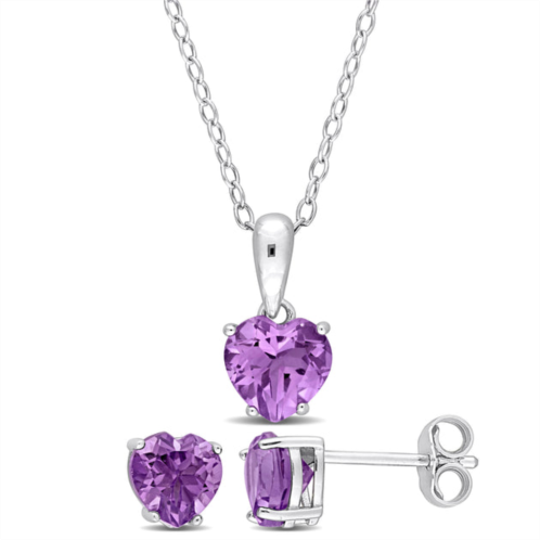 Mimi & Max 2 1/10 ct tgw heart-shape amethyst emerald 2-piece set of pendant with chain and earrings in sterling silver