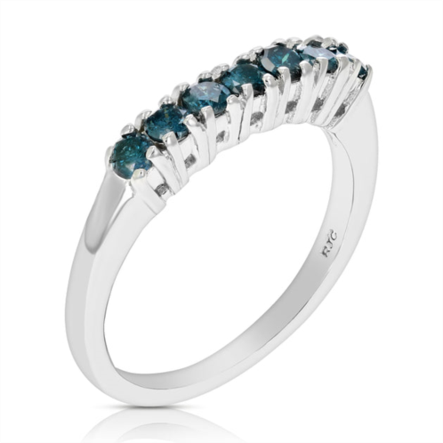 Vir Jewels 3/8 cttw blue diamond ring wedding ring .925 sterling silver 7 stones round