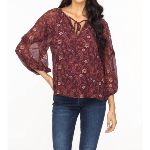 Veronica M gredana ruffle chiffon blouse in burgundy