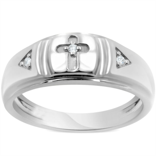 Pompeii3 mens diamond cross wedding ring 10k white gold