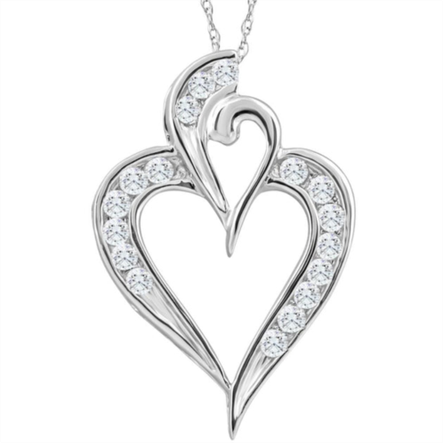 Pompeii3 10k white gold 1/2ct tw real diamond heart pendant necklace 1 tall