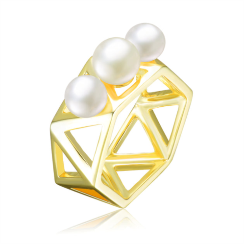 Genevive sterling silver gold plated freshwater pearls geometric ring