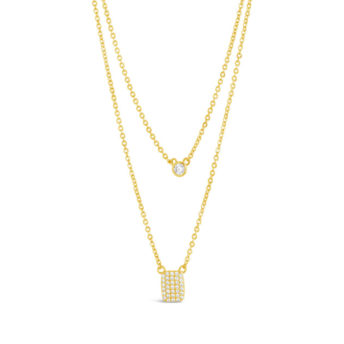 Sterling Forever bezel & cz tag layered necklace - gold