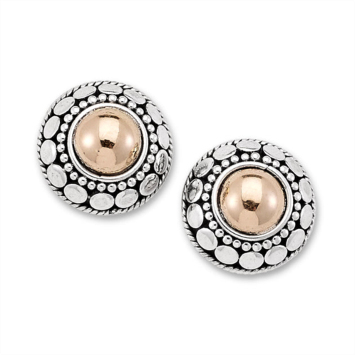Samuel B. Jewelry sterling silver and 18k yellow gold circle halo round stud earrings