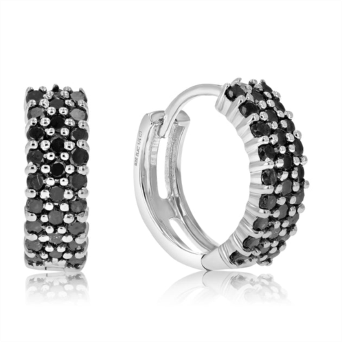 Vir Jewels 1 cttw black diamond hoop earrings .925 sterling silver 54 stone dangle 1/2 inch