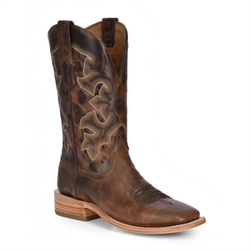 Corral mens moka embroidery wide square toe rodeo collection western boots in brown