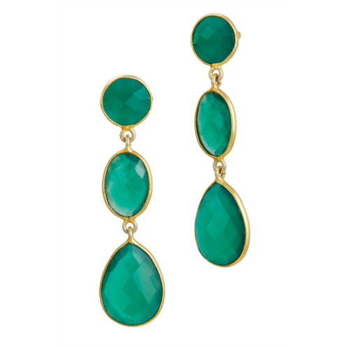 Savvy Cie Jewels 18k gold vermeil green onyx triple layer drop earrings