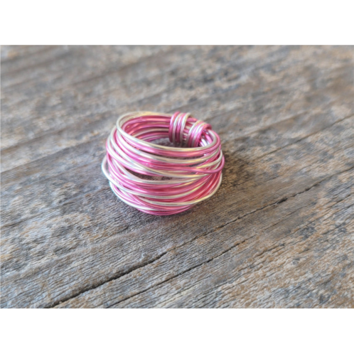 A Blonde and Her Bag marcia wire wrap ring in hot pink with silver