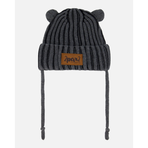 Deux par Deux baby knit hat with ears black