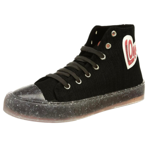 Love Moschino womens canvas heart lace up hi top sneakers in black