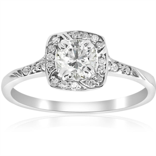 Pompeii3 1 ct cushion halo diamond engagement ring 14k white gold