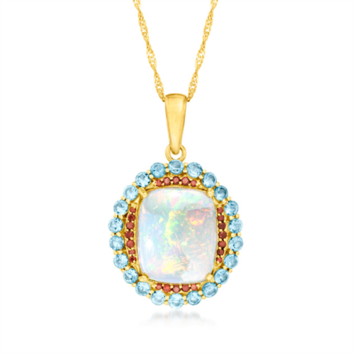 Ross-Simons opal, sky blue topaz and . red diamond pendant necklace in 14kt yellow gold