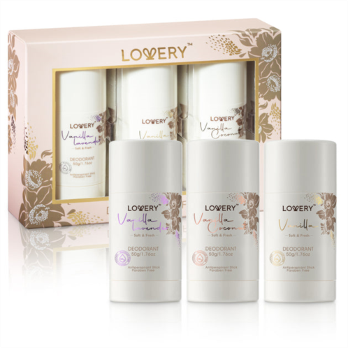 Lovery 3-pc. deodorant anti-perspirant stick, aluminum-free, vanilla deodorants
