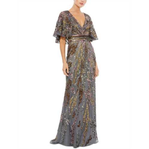 Mac Duggal womens sequin flutter sleeve evening dress