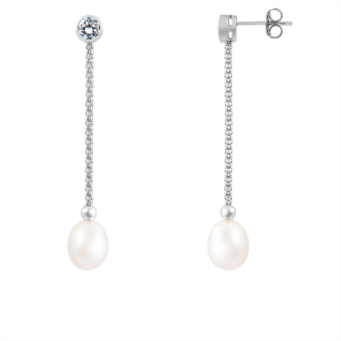 Splendid Pearls dangling sterling silver 7-7.5mm freshwater pearl earrings