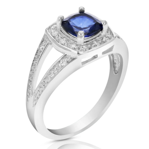 Vir Jewels 1 cttw created blue sapphire ring .925 sterling silver cushion 6 mm