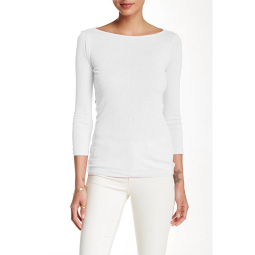Three dots boatneck 3/4 length sleeve tee in white