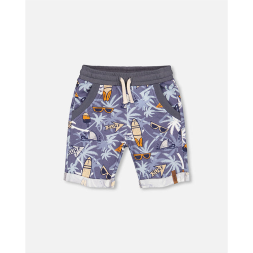 Deux par Deux french terry short printed palm tree and surf