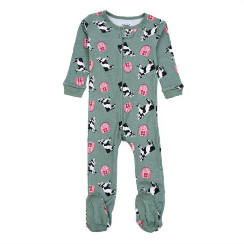 Leveret kids footed cotton pajamas cow green