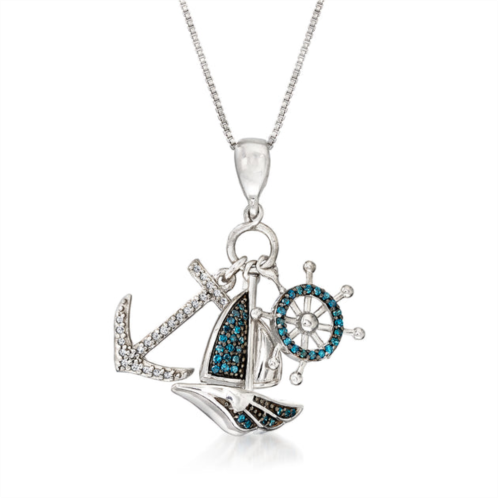 Ross-Simons blue and white diamond nautical pendant necklace in sterling silver