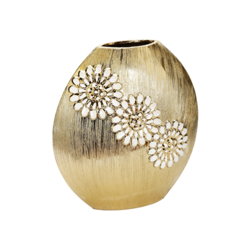 Vivience round matte gold vase with textured flower design - small