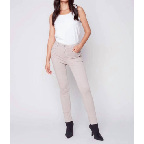 CHARLIE B twill pants with zipper pocket detail in almond