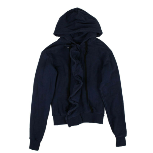 Unravel Project navy blue ruffle zip up hooded sweatshirt