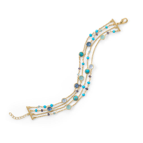 Liv Oliver 18k gold multi row turquoise & blue topaz multi gemstone bracelet