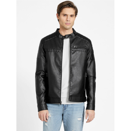 Guess Factory river washed faux-leather moto jacket
