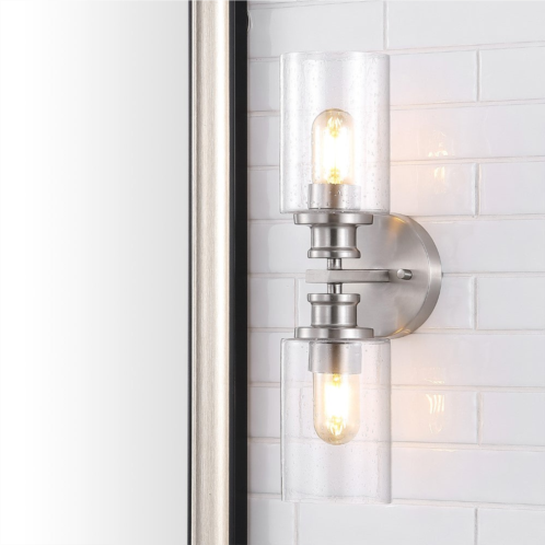 JONATHAN Y jules edison 16.5 cylinder 2-light iron/seeded glass farmhouse contemporary led wall sconce