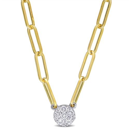 Mimi & Max 1/4 ct tw diamond cluster pendant in 14k white gold on a 3.3 mm polished paperclip chain in 14k yellow gold