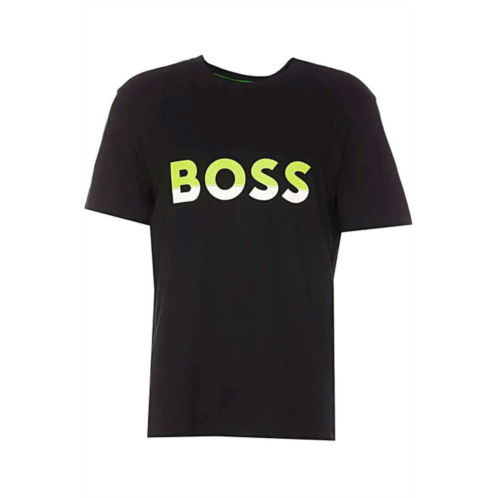 Hugo Boss men big logo jersey cotton t-shirt deep black/tender shoots green