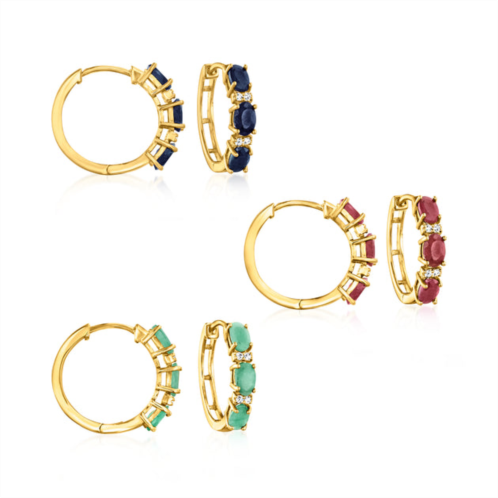 Ross-Simons multi-gem and . white topaz jewelry set: 3 pairs of hoop earrings in 18kt gold over sterling