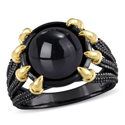 Mimi & Max 6ct tgw black agate roped split-shank mensl ring in 2-tone yellow and black rhodium plated sterling silver