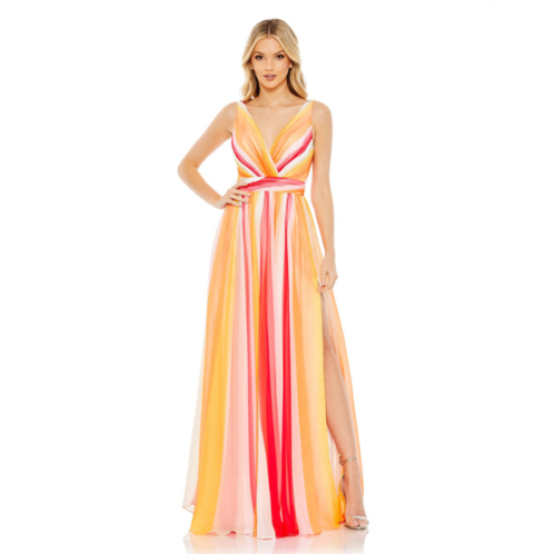 Mac Duggal striped multi sleeveless gown