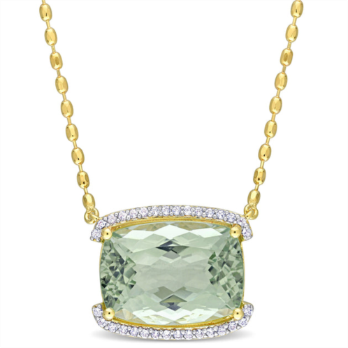 Mimi & Max womens 16 5/8ct tgw cushion-cut green quartz and white topaz semi-halo necklace yellow plated sterling silver