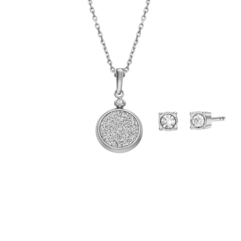 Fossil womens core gifts stainless steel stud earrings and necklace set