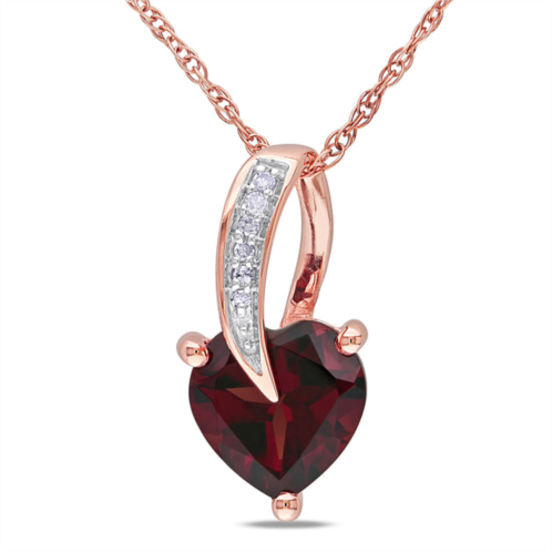 Mimi & Max heart shaped garnet pendant and chain with diamonds in 10k rose gold