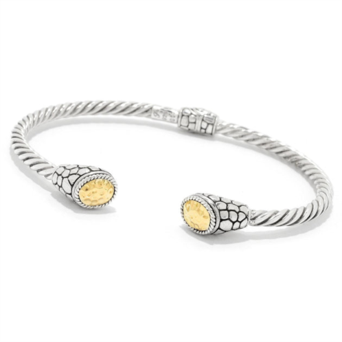 Samuel B. Jewelry sterling silver and 18k yellow gold 3mm 6.5 twisted cable bangle w/ hammered gold