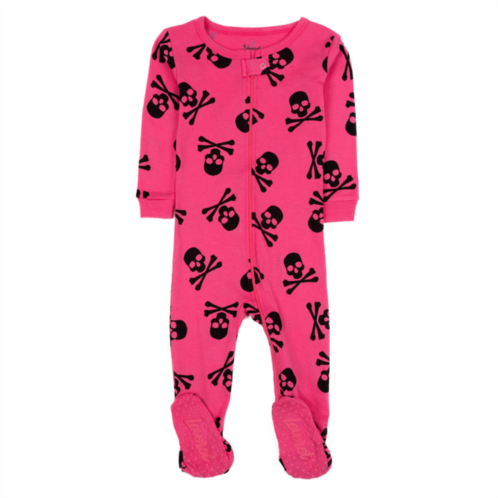 Leveret kids footed cotton pajamas pink skulls
