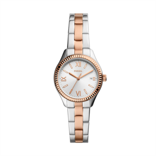 Fossil womens rye three-hand date, stainless steel watch