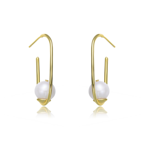 Genevive sterling silver gold plating freshwater pearl hoop earrings