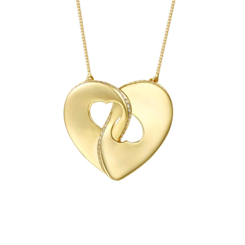 Rachel Glauber rg large 14k gold plated with diamond cubic zirconia modern double heart half cut-out entwined necklace