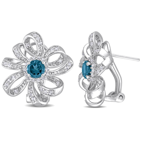 Mimi & Max 1 7/8ct tgw london blue topaz and white topaz flower clip earrings in sterling silver