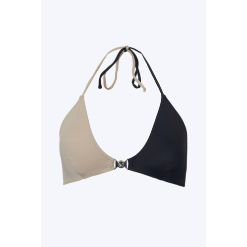 Aniela Parys tokio two-tone triangle halterneck bikini top in stone/black